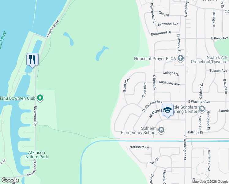 map of restaurants, bars, coffee shops, grocery stores, and more near 1882 Bonn Boulevard in Bismarck