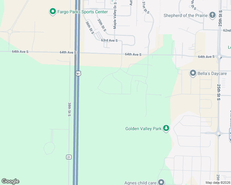 map of restaurants, bars, coffee shops, grocery stores, and more near 3243 67th Avenue South in Fargo