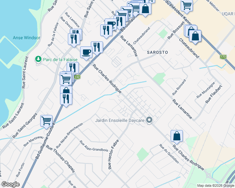 map of restaurants, bars, coffee shops, grocery stores, and more near 1220 Rue Charles-Rodrigue in Lévis