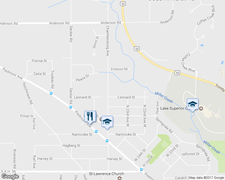 map of restaurants, bars, coffee shops, grocery stores, and more near 3218 Chambersburg Avenue in Duluth
