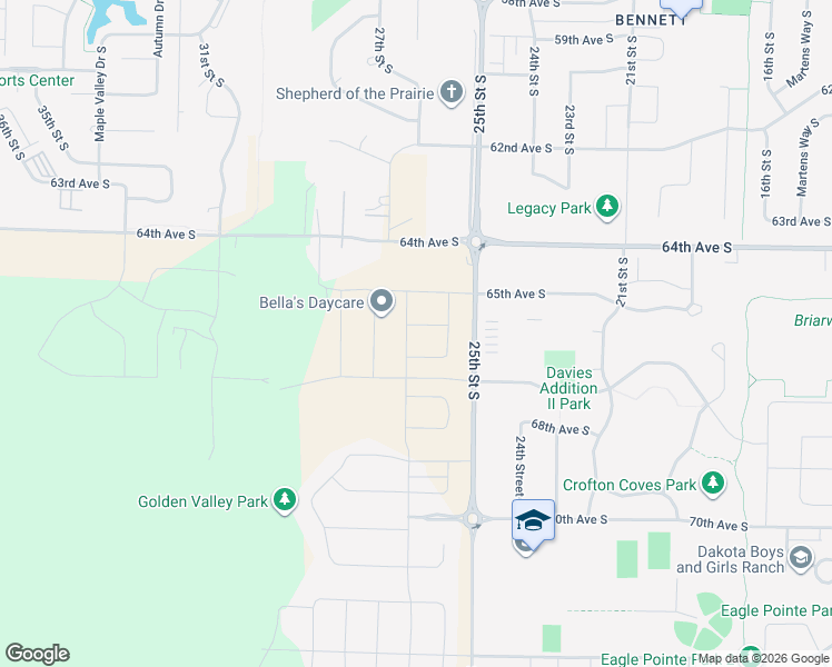 map of restaurants, bars, coffee shops, grocery stores, and more near 2611 65th Avenue South in Fargo