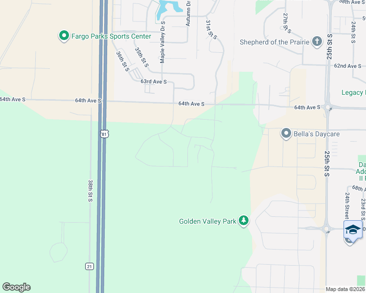 map of restaurants, bars, coffee shops, grocery stores, and more near 3340 64th Street Northwest in Cass County