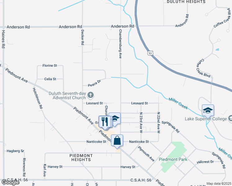 map of restaurants, bars, coffee shops, grocery stores, and more near 3218 Chambersburg Avenue in Duluth