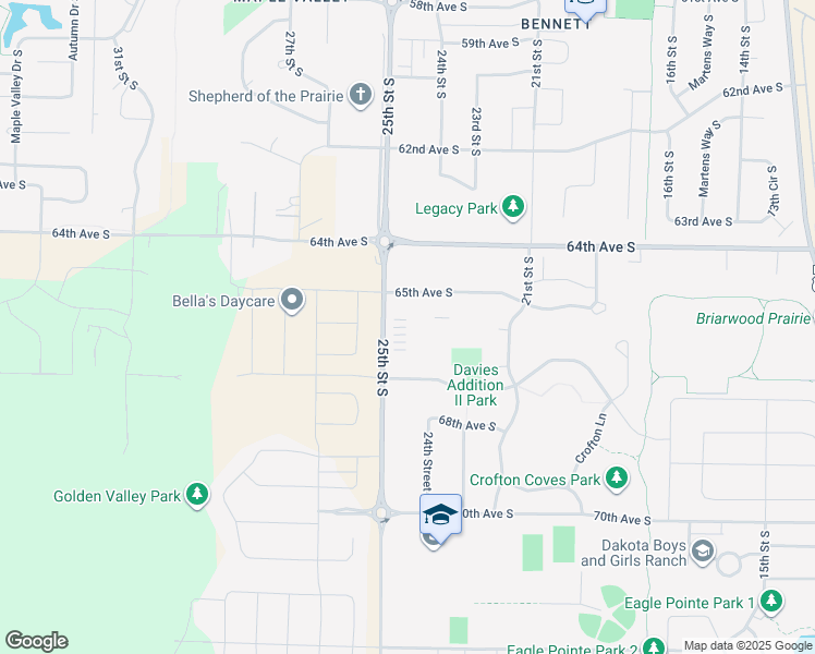 map of restaurants, bars, coffee shops, grocery stores, and more near 2400 65th Avenue South in Fargo
