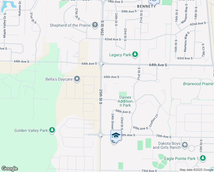 map of restaurants, bars, coffee shops, grocery stores, and more near 2400 65th Avenue South in Fargo
