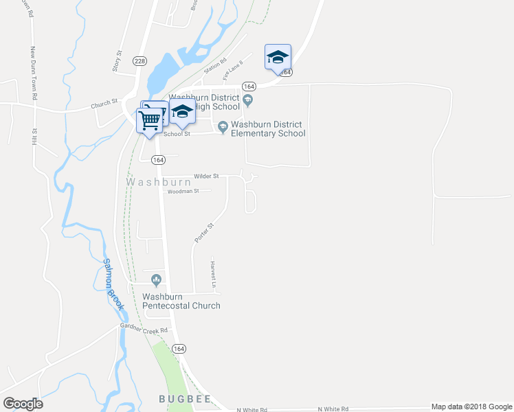 map of restaurants, bars, coffee shops, grocery stores, and more near 20 Kim Street in Washburn