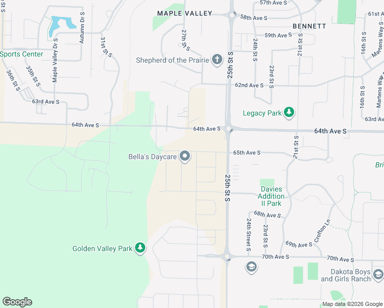 map of restaurants, bars, coffee shops, grocery stores, and more near 2608 64th Ave S in Fargo