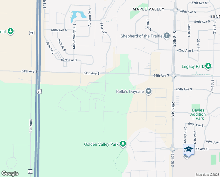 map of restaurants, bars, coffee shops, grocery stores, and more near 3006 64th Avenue South in Fargo