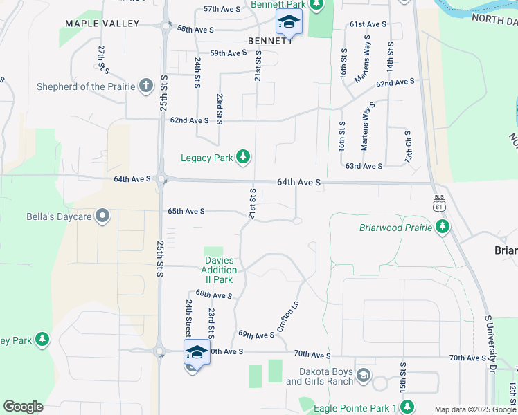 map of restaurants, bars, coffee shops, grocery stores, and more near 2059 65th Avenue South in Fargo