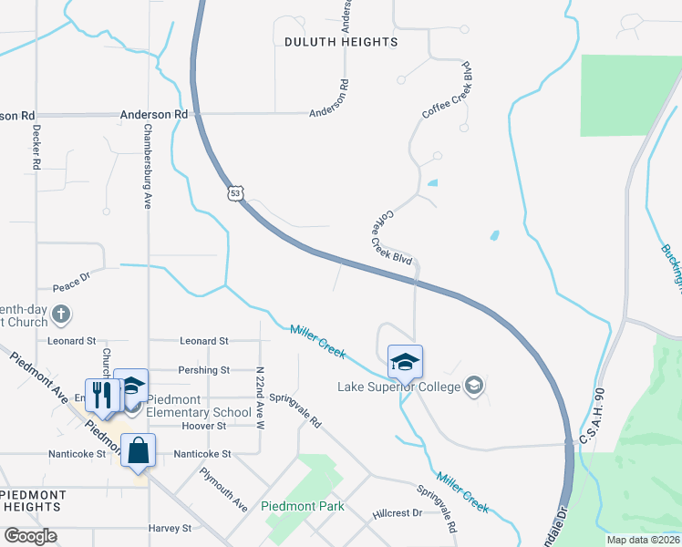 map of restaurants, bars, coffee shops, grocery stores, and more near 11 Trinity Court in Duluth