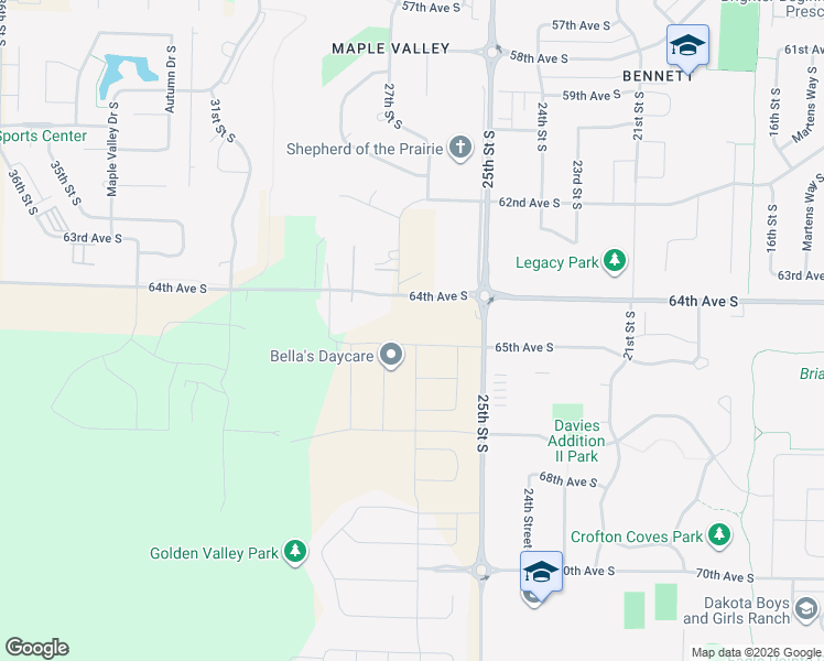 map of restaurants, bars, coffee shops, grocery stores, and more near 2611 65th Avenue South in Fargo