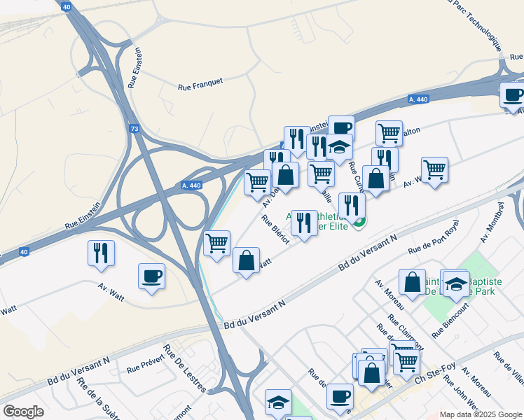 map of restaurants, bars, coffee shops, grocery stores, and more near 2685 Avenue Dalton in Quebec