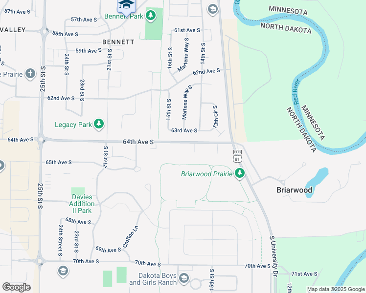 map of restaurants, bars, coffee shops, grocery stores, and more near 6411 15th St S in Fargo
