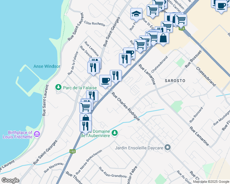 map of restaurants, bars, coffee shops, grocery stores, and more near 4970 Boulevard Guillaume-Couture in Lévis