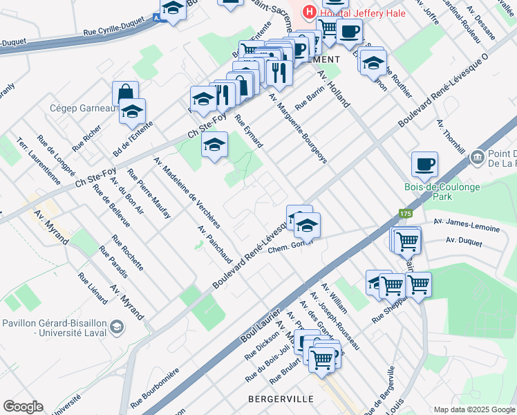 map of restaurants, bars, coffee shops, grocery stores, and more near 995 Rue Gérard Morisset in Québec