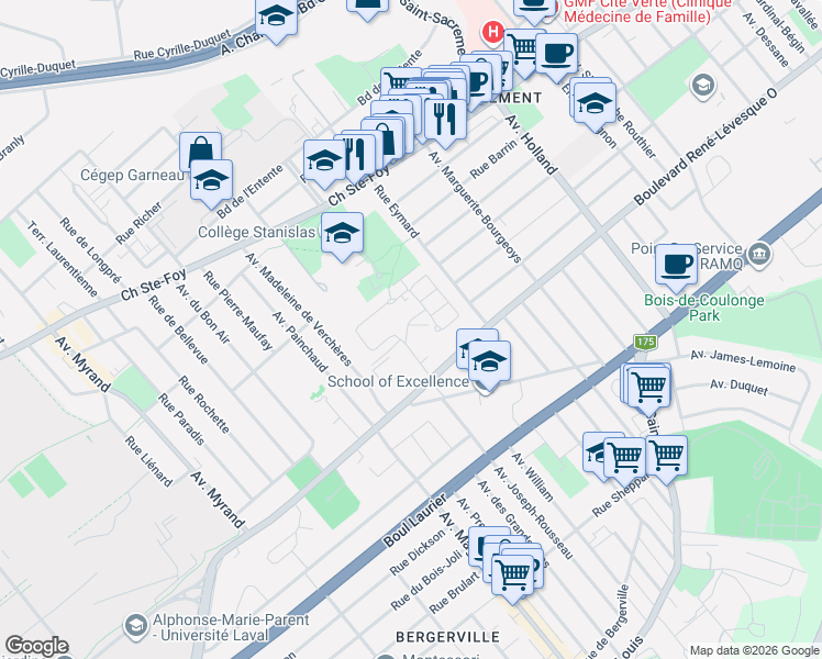 map of restaurants, bars, coffee shops, grocery stores, and more near 995 Rue Gérard Morisset in Québec