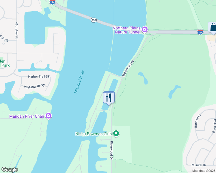 map of restaurants, bars, coffee shops, grocery stores, and more near 924-1016 Southport Loop in Bismarck