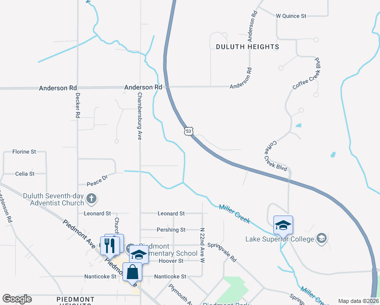 map of restaurants, bars, coffee shops, grocery stores, and more near 3417 Trinity Road in Duluth