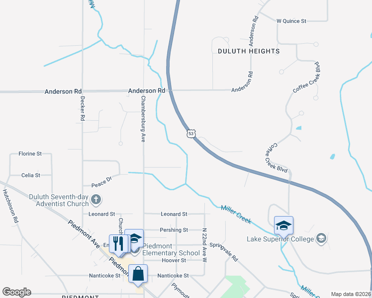 map of restaurants, bars, coffee shops, grocery stores, and more near 3417 Trinity Road in Duluth