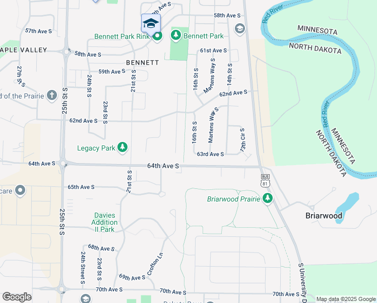 map of restaurants, bars, coffee shops, grocery stores, and more near 6277 16th St S in Fargo