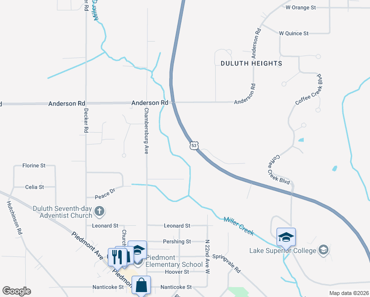 map of restaurants, bars, coffee shops, grocery stores, and more near 3515 Trinity Road in Duluth