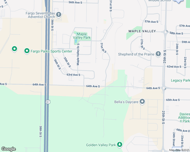 map of restaurants, bars, coffee shops, grocery stores, and more near 3232 32nd St S in Fargo