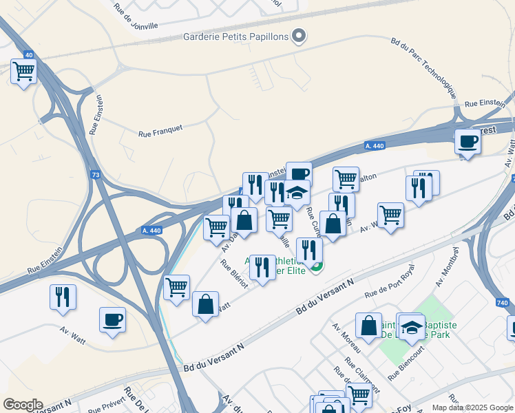 map of restaurants, bars, coffee shops, grocery stores, and more near 2620 Avenue Dalton in Québec
