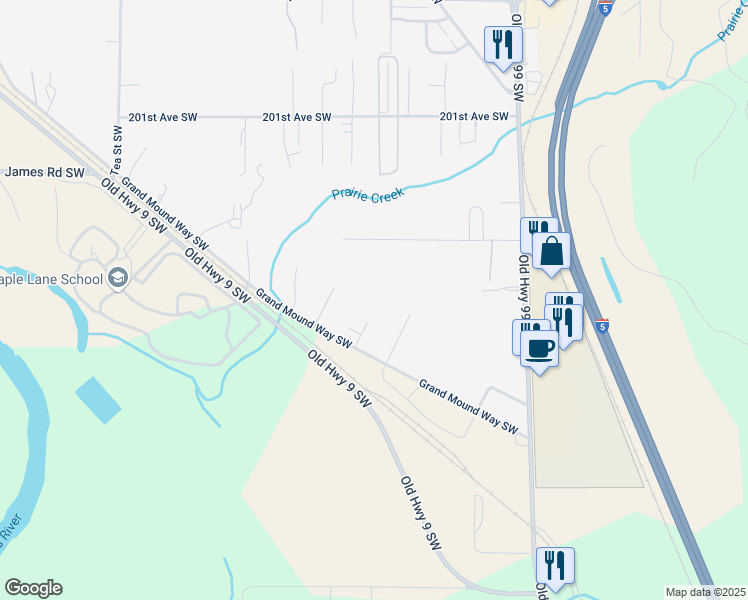 map of restaurants, bars, coffee shops, grocery stores, and more near 20419 Oak Lane Southwest in Centralia