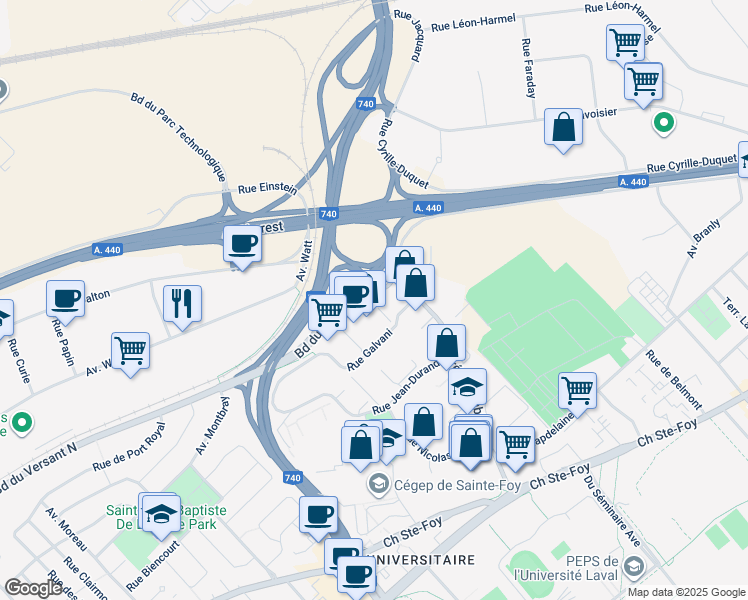 map of restaurants, bars, coffee shops, grocery stores, and more near in Québec City