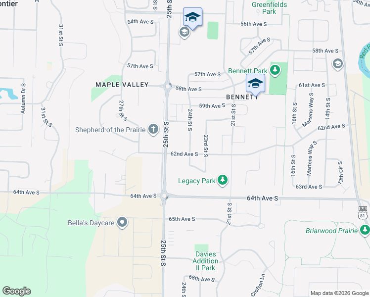 map of restaurants, bars, coffee shops, grocery stores, and more near 6119 24th Street South in Fargo