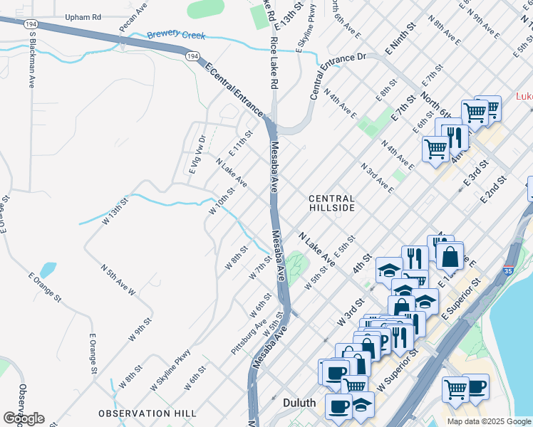 map of restaurants, bars, coffee shops, grocery stores, and more near 5 West 8th Street in Duluth