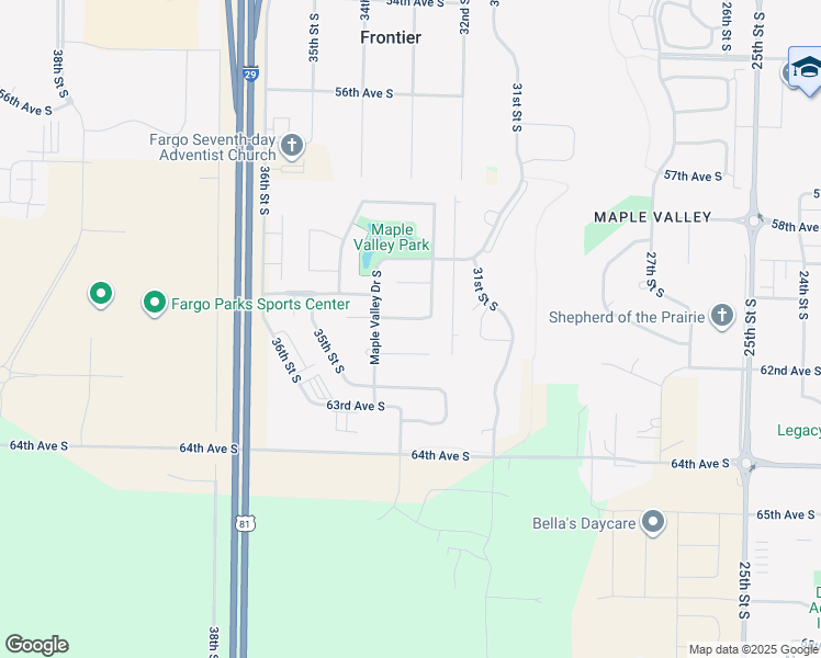 map of restaurants, bars, coffee shops, grocery stores, and more near 6074 Autumn Drive South in Fargo