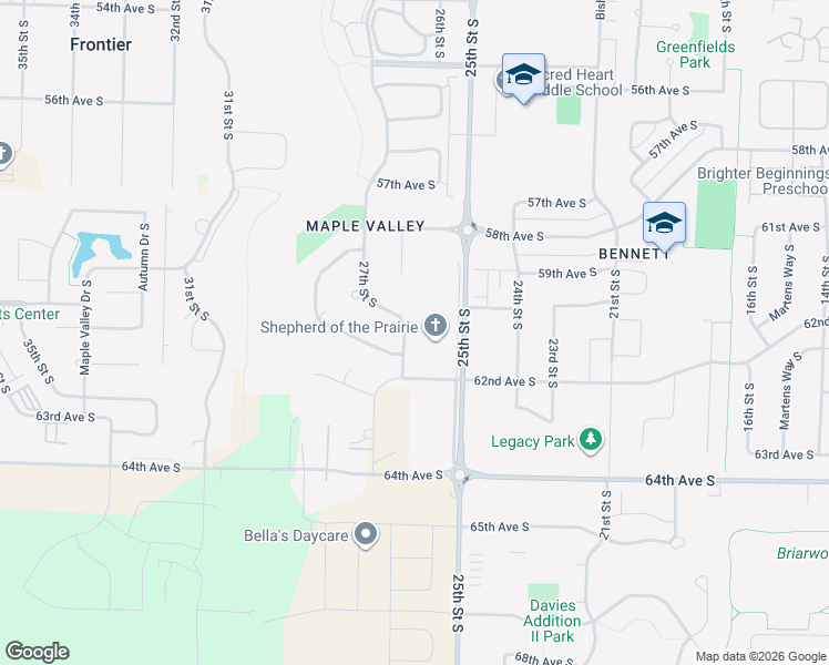 map of restaurants, bars, coffee shops, grocery stores, and more near 6166 27th Street South in Fargo