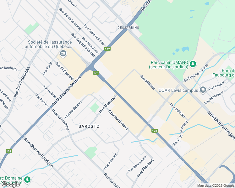 map of restaurants, bars, coffee shops, grocery stores, and more near 77 Route du Président-Kennedy in Lévis