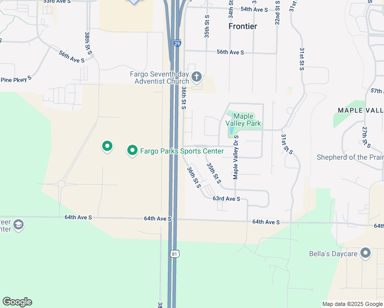 map of restaurants, bars, coffee shops, grocery stores, and more near 6071 35th Street South in Fargo