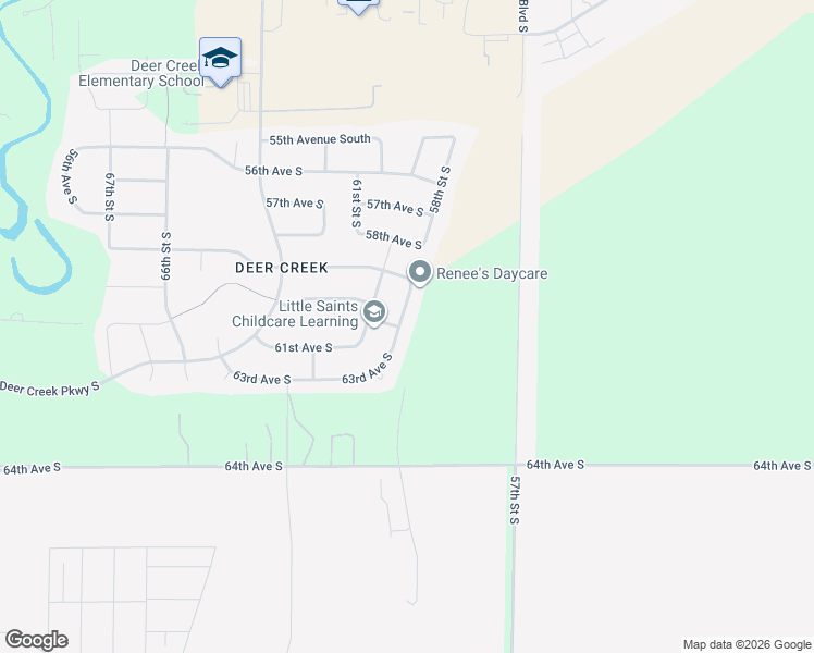 map of restaurants, bars, coffee shops, grocery stores, and more near 5701-5799 58th Street South in Fargo