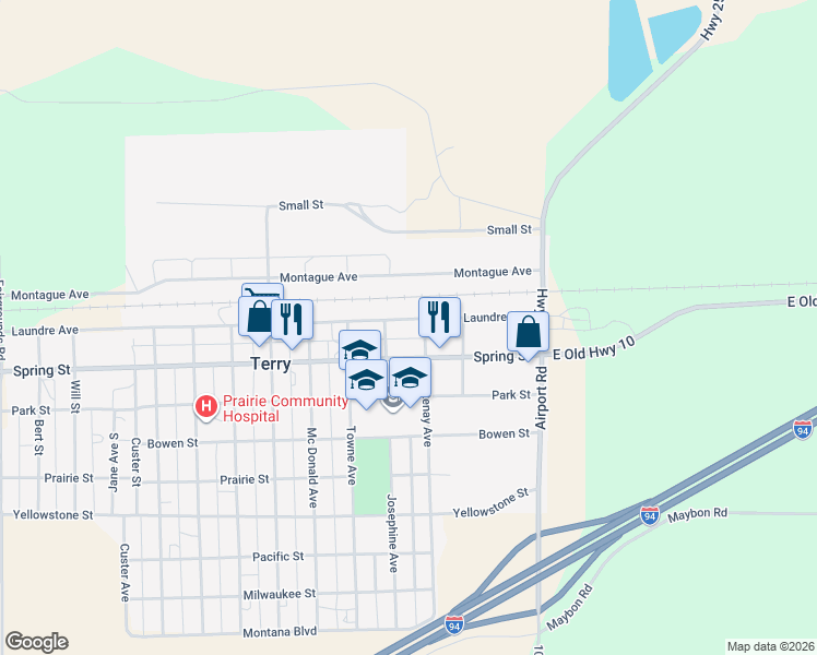 map of restaurants, bars, coffee shops, grocery stores, and more near 214 Laundre Avenue in Terry