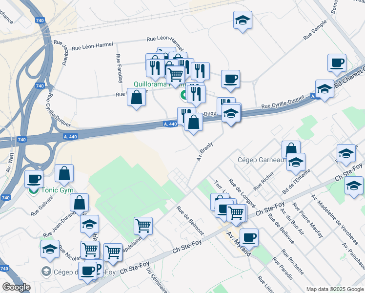 map of restaurants, bars, coffee shops, grocery stores, and more near in Ville de Québec