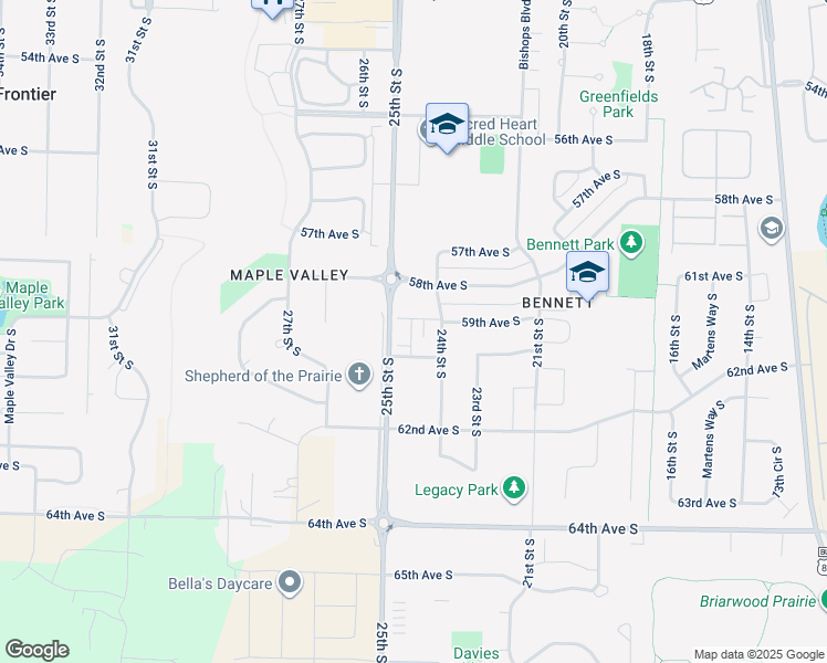 map of restaurants, bars, coffee shops, grocery stores, and more near 2431 60th Avenue South in Fargo