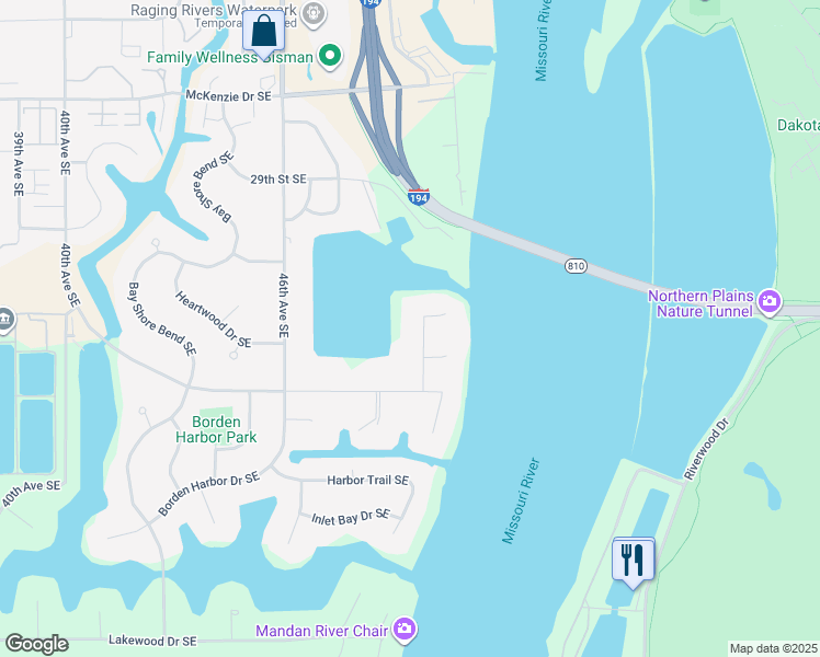 map of restaurants, bars, coffee shops, grocery stores, and more near 3309 Sandy Lane in Mandan