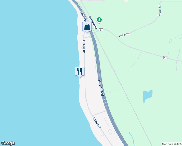 map of restaurants, bars, coffee shops, grocery stores, and more near 1435 East Shore Drive in Detroit Lakes