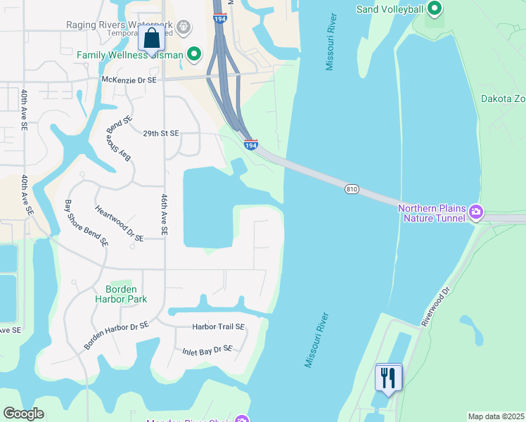 map of restaurants, bars, coffee shops, grocery stores, and more near 3309 Sandy Lane in Mandan