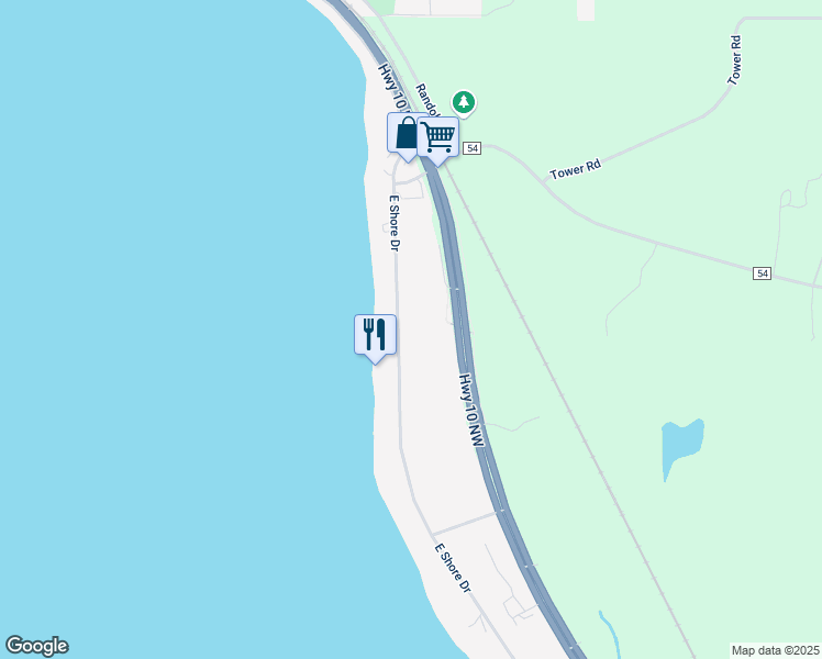 map of restaurants, bars, coffee shops, grocery stores, and more near 1435 East Shore Drive in Detroit Lakes