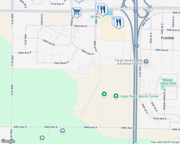 map of restaurants, bars, coffee shops, grocery stores, and more near 5800 41st Street South in Fargo