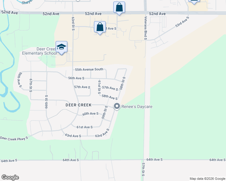 map of restaurants, bars, coffee shops, grocery stores, and more near 5923 57th Avenue South in Fargo