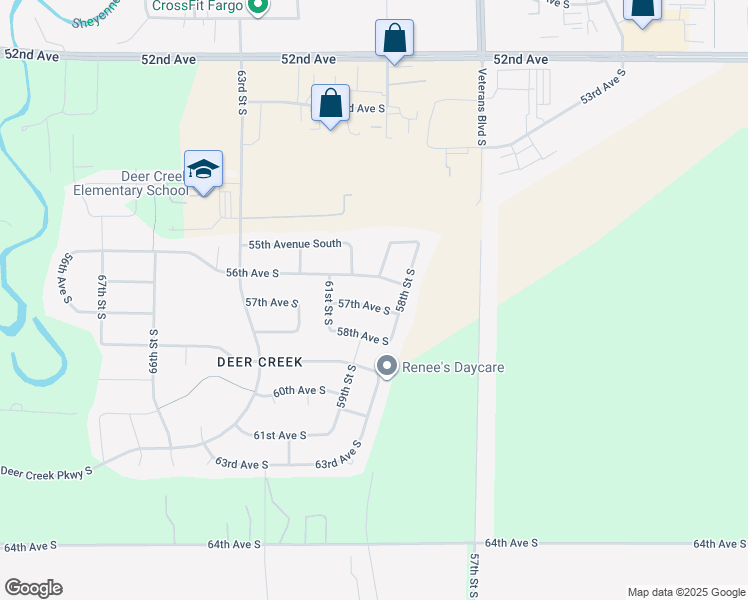 map of restaurants, bars, coffee shops, grocery stores, and more near 5923 57th Avenue South in Fargo