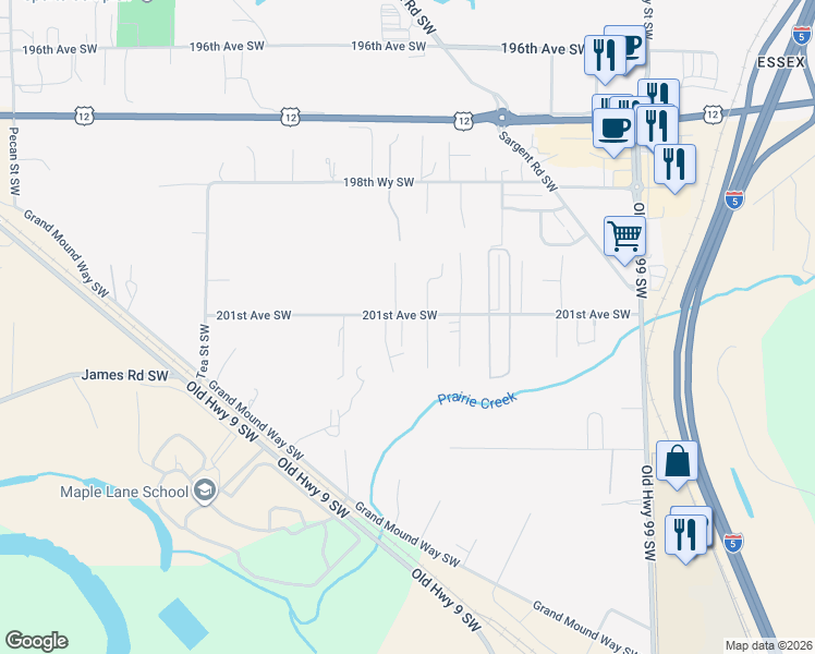 map of restaurants, bars, coffee shops, grocery stores, and more near 20107 Weston Court Southwest in Centralia