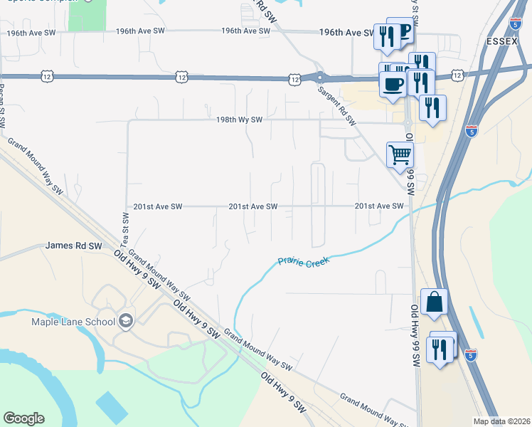 map of restaurants, bars, coffee shops, grocery stores, and more near 20107 Weston Court Southwest in Centralia