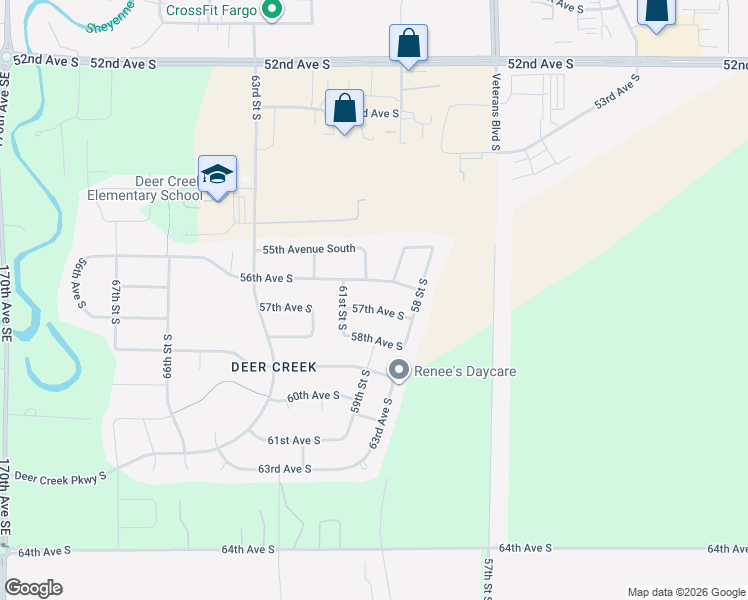 map of restaurants, bars, coffee shops, grocery stores, and more near 5923 57th Avenue South in Fargo