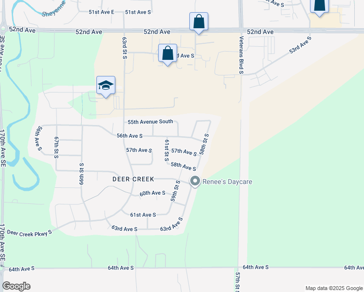 map of restaurants, bars, coffee shops, grocery stores, and more near 5923 57th Avenue South in Fargo
